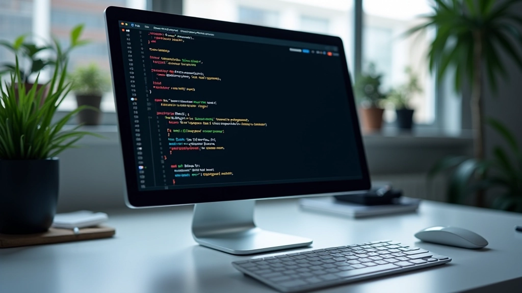 SVGのコード構造が表示されているテキストエディタ、構文ハイライト付き、キーボードと白いマウス