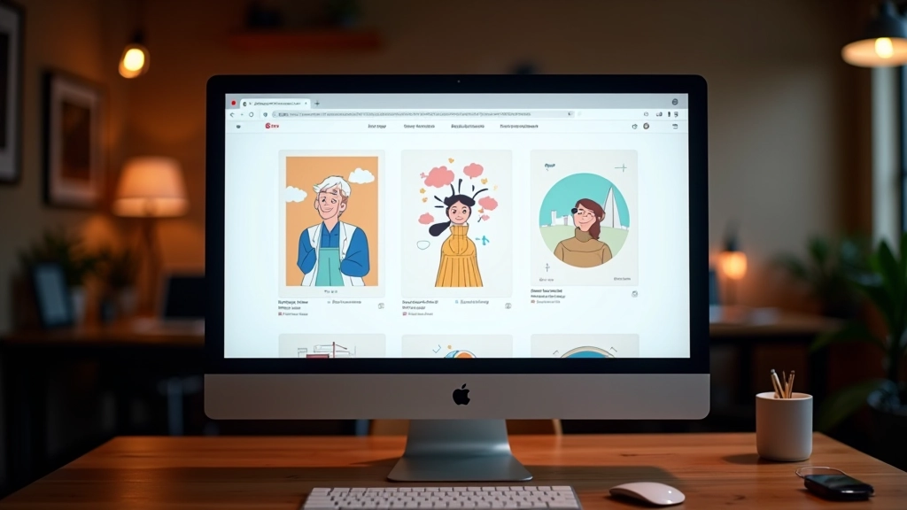 ポートフォリオサイトを表示したブラウザウィンドウ、複数のアニメーションSVGイラストが表示されている